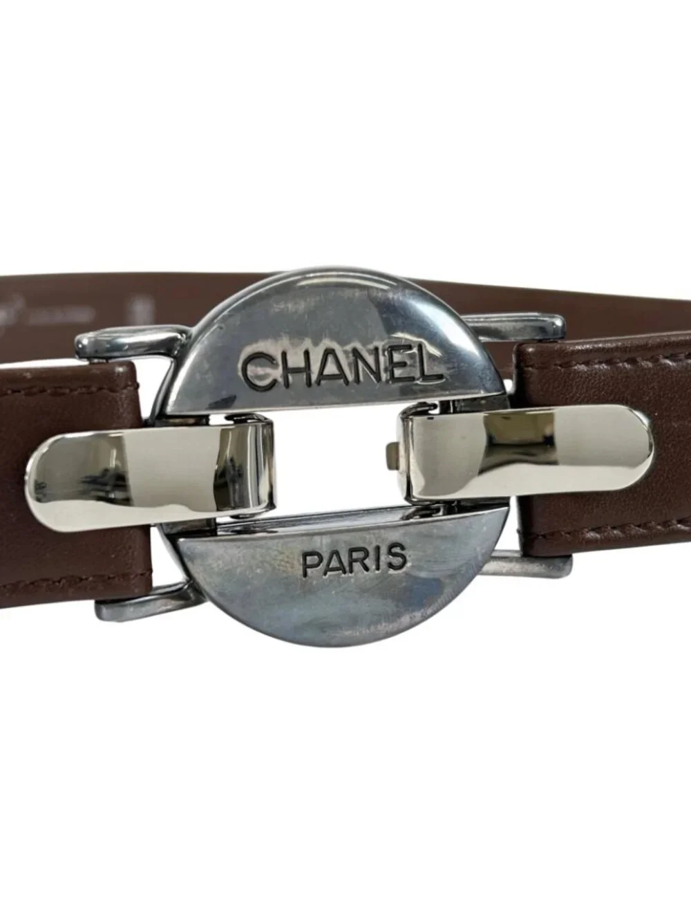 Chanel Belt Logo Circle Buckle Brown Front
